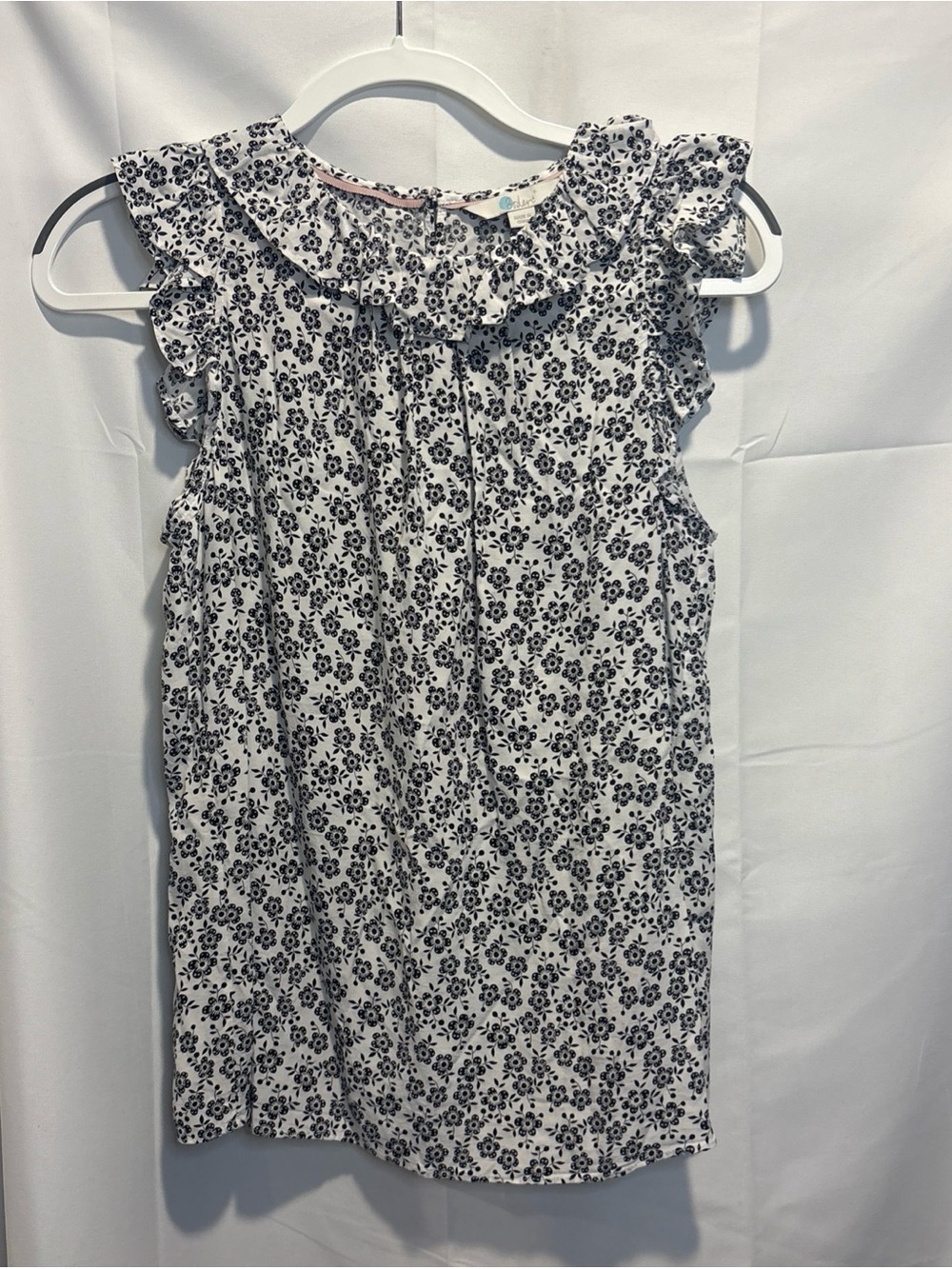 Boden White and Black Floral Ruffle-Trim Camisole